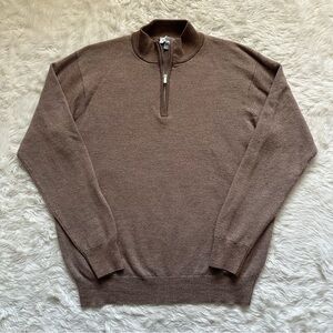 Peter Millar Sweater Men’s Quarter Zip Pullover 100% Merino Wool Brown XL